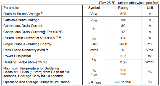 30n50場效應管參數(shù)
